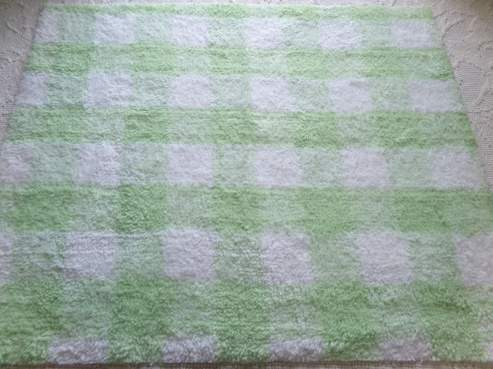 cuddly green gingham vtg terry chenille fabric soft cotton blend 19×25″