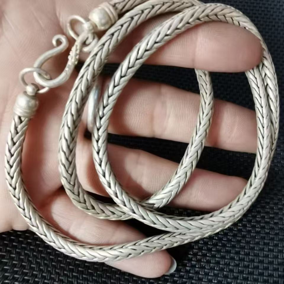 Vintage Tibetan Silver Necklace Braided Ethnic Chinese Antique Jewelry