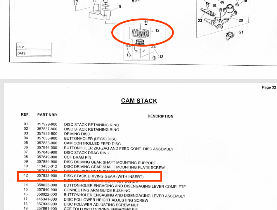 SINGER 6038 5430 Cam Stack Gear #357832-900