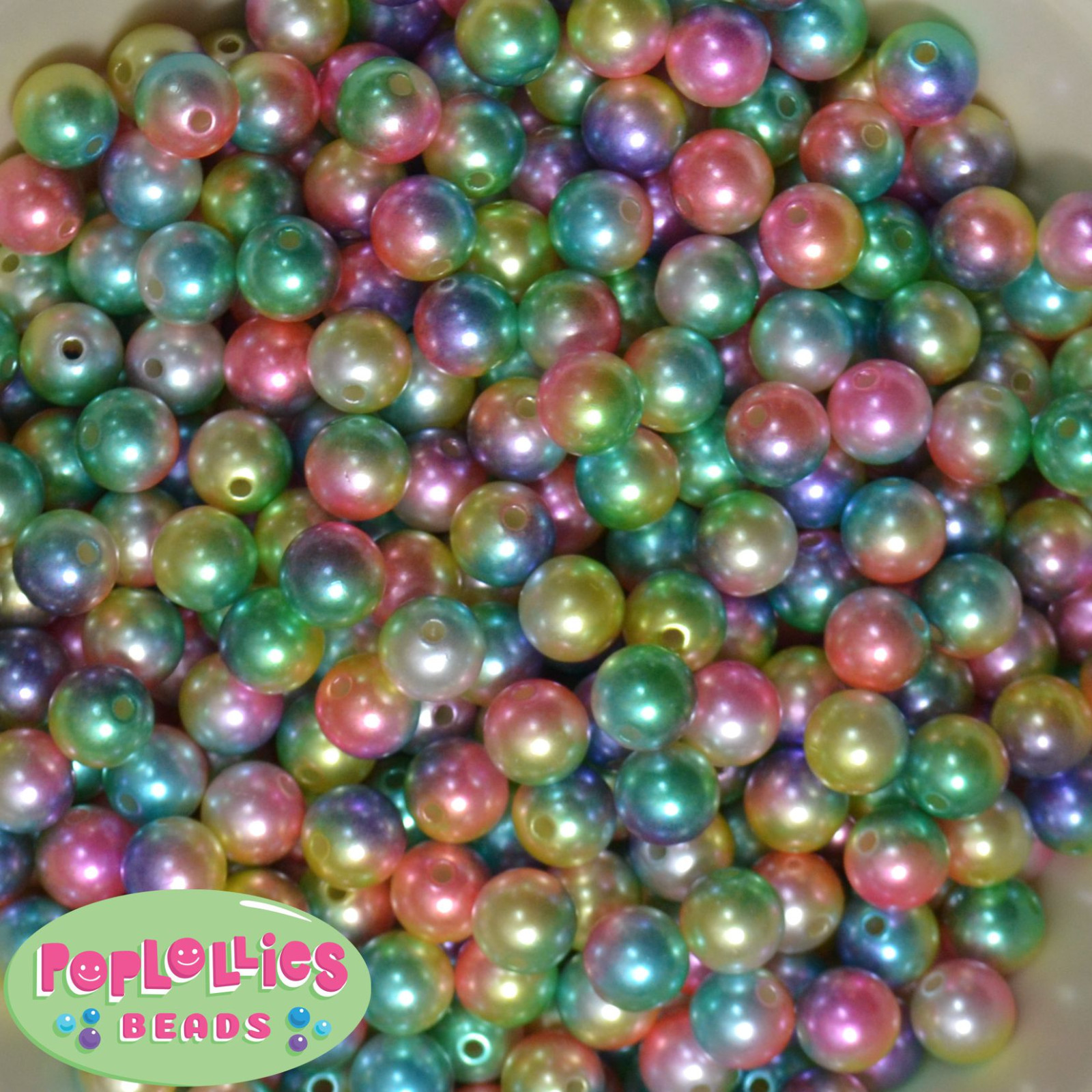 10mm Rainbow Multi color Pearl Finish Acrylic Bubblegum Beads Lot 50 pc.gumball