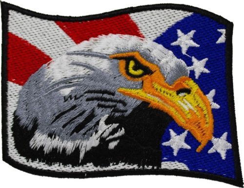 BALD EAGLE AMERICAN FLAG iron-on EMBROIDERED Shoulder PATCH USA PATRIOTIC