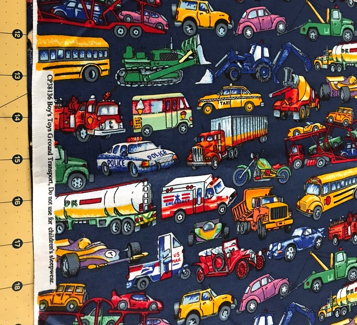 Boys Toys Ground Transportation 100% cotton fabric sold by the yard #2391