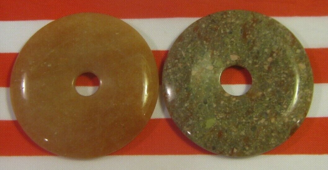 LOT OF 2 PCS.~LGE 50 mm~ ASSORTED GEMSTONES DONUT PENDANTS~219 CTS~NEW OLD STOCK