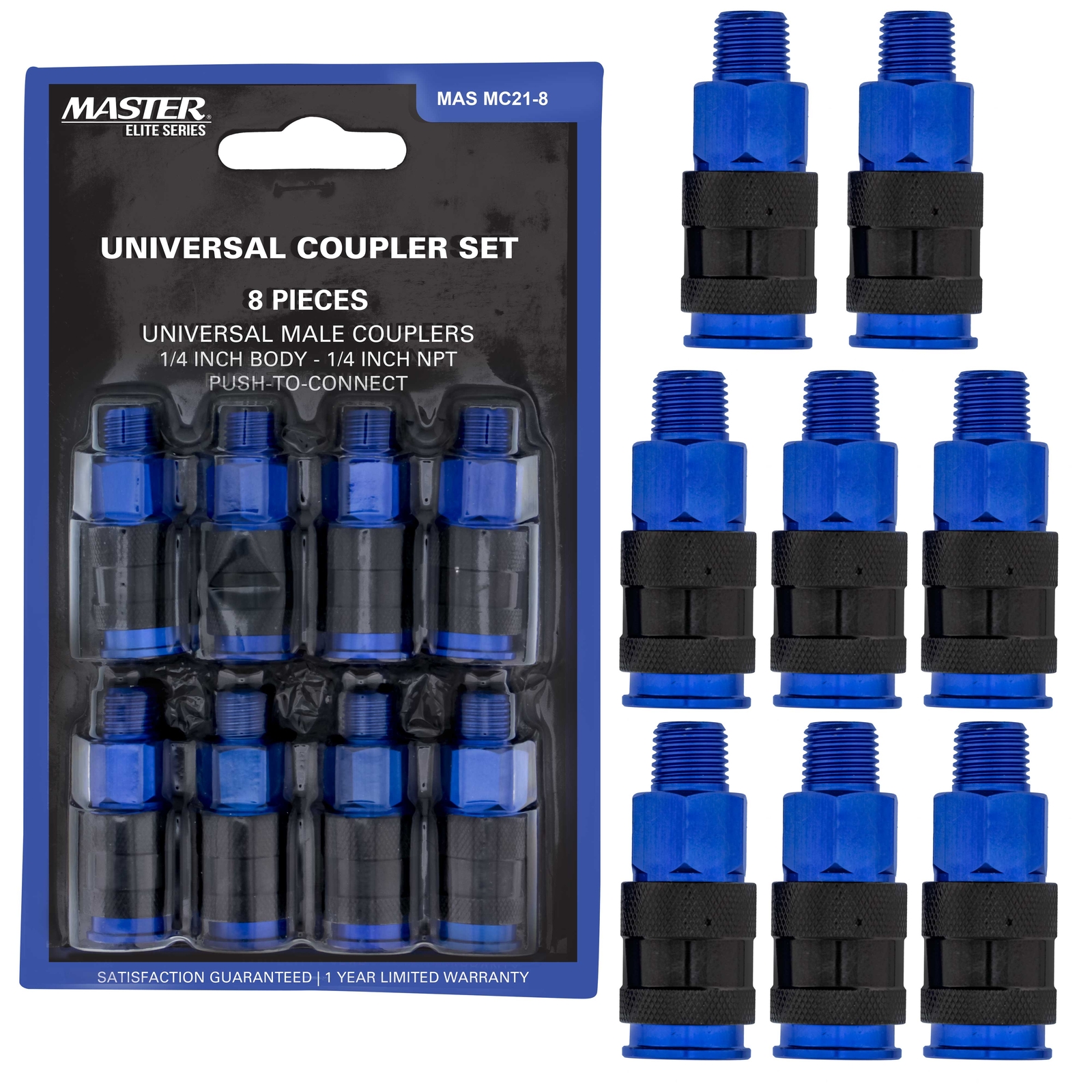 8 Pc Master Elite Universal Air Hose Quick-Connect Coupler Set, 1/4″ NPT Male