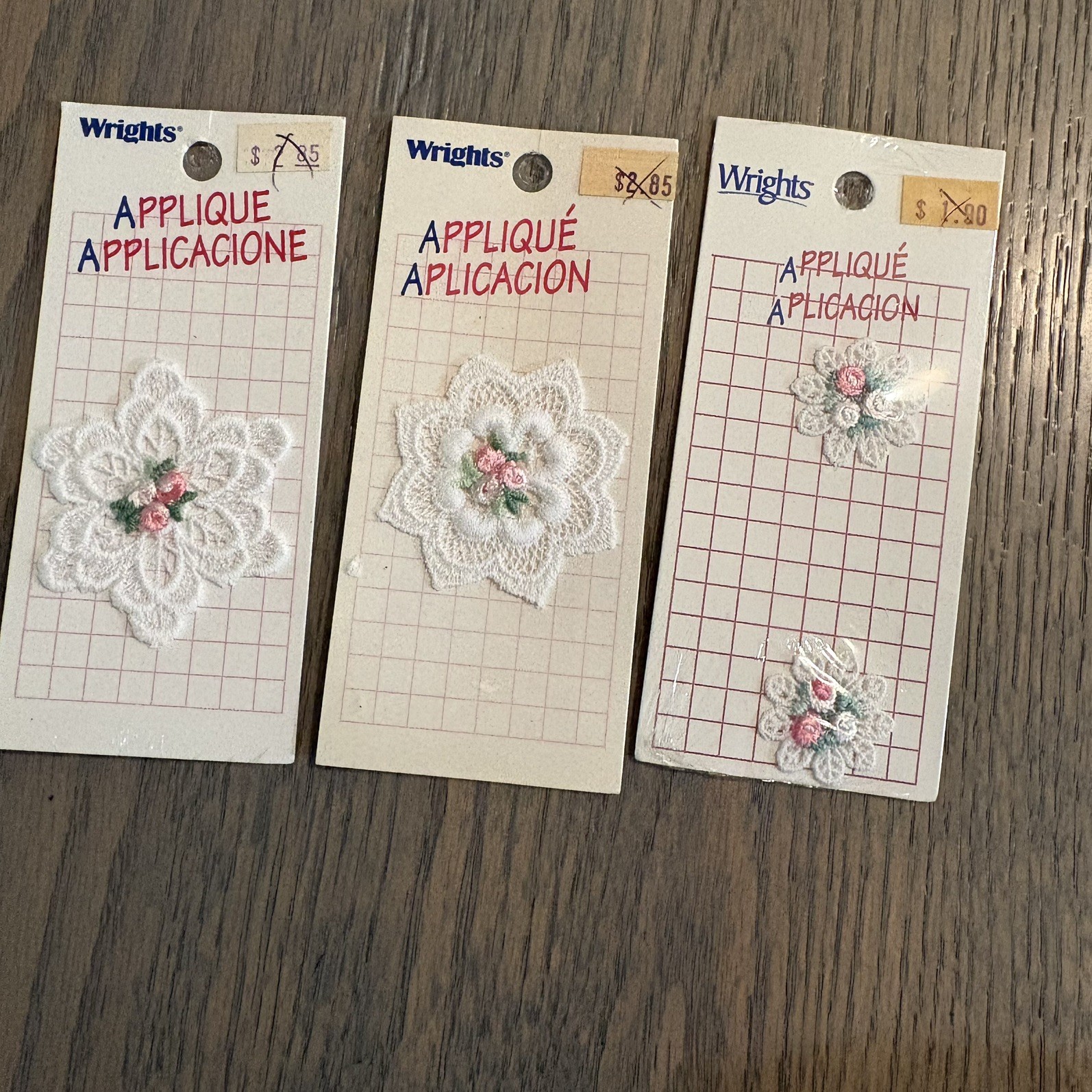 Wrights Vintage Fashion Appliqué Flowers Sew/Iron NEW Set of 3 Grannycore