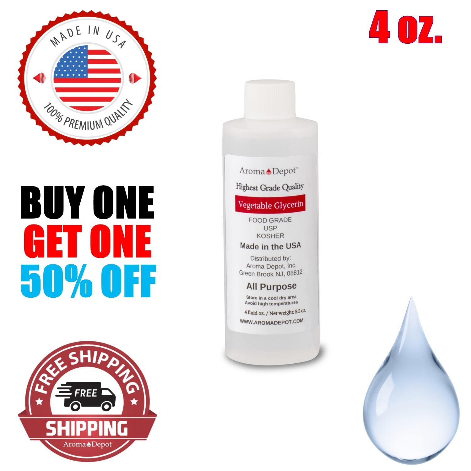 4 oz Vegetable Glycerin Non GMO 99.9% USP Kosher Pure VG Food Grade USP