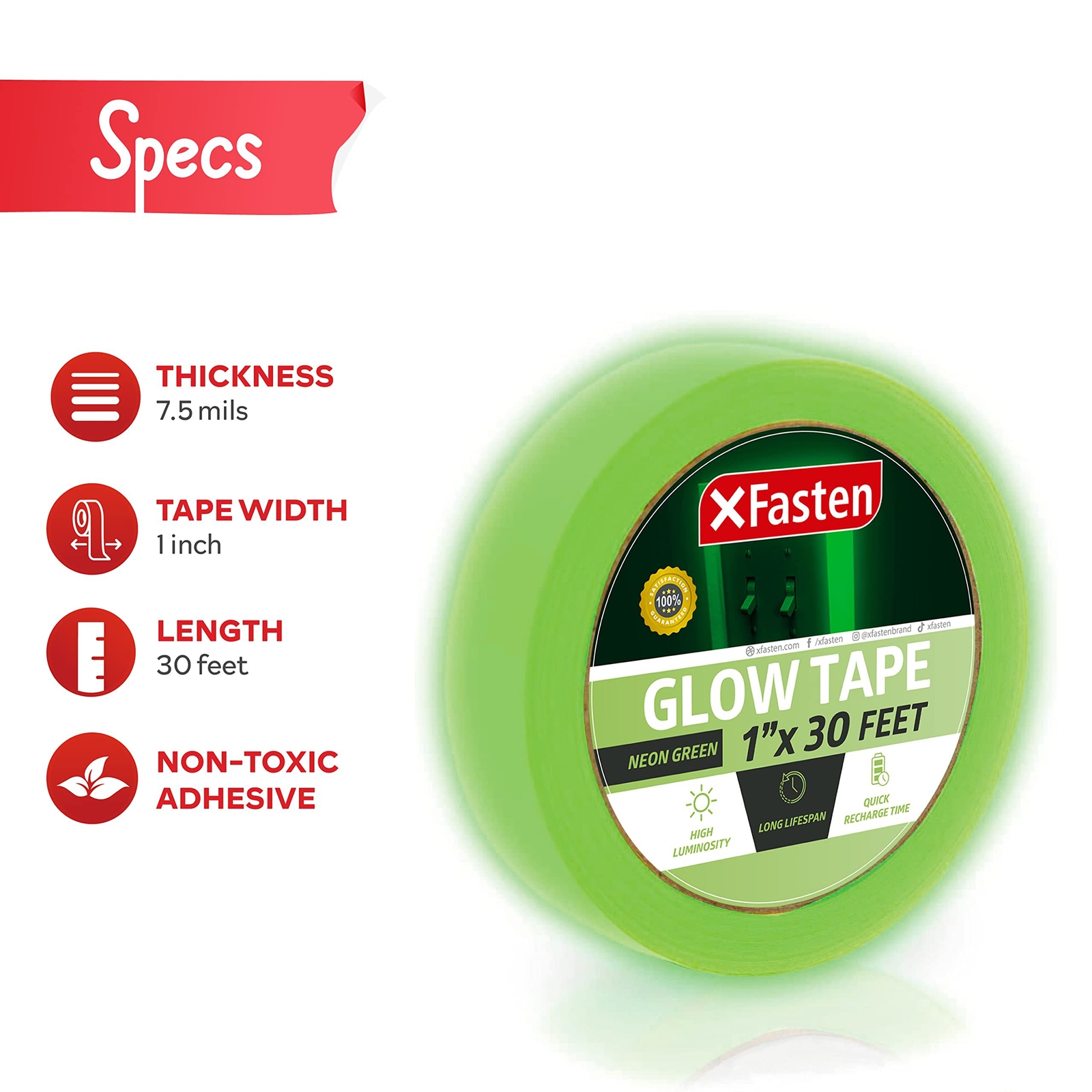 XFasten Glow in The Dark Tape, Yellow/Green, 1-Inch x 30-Foot Photo-Luminesce…