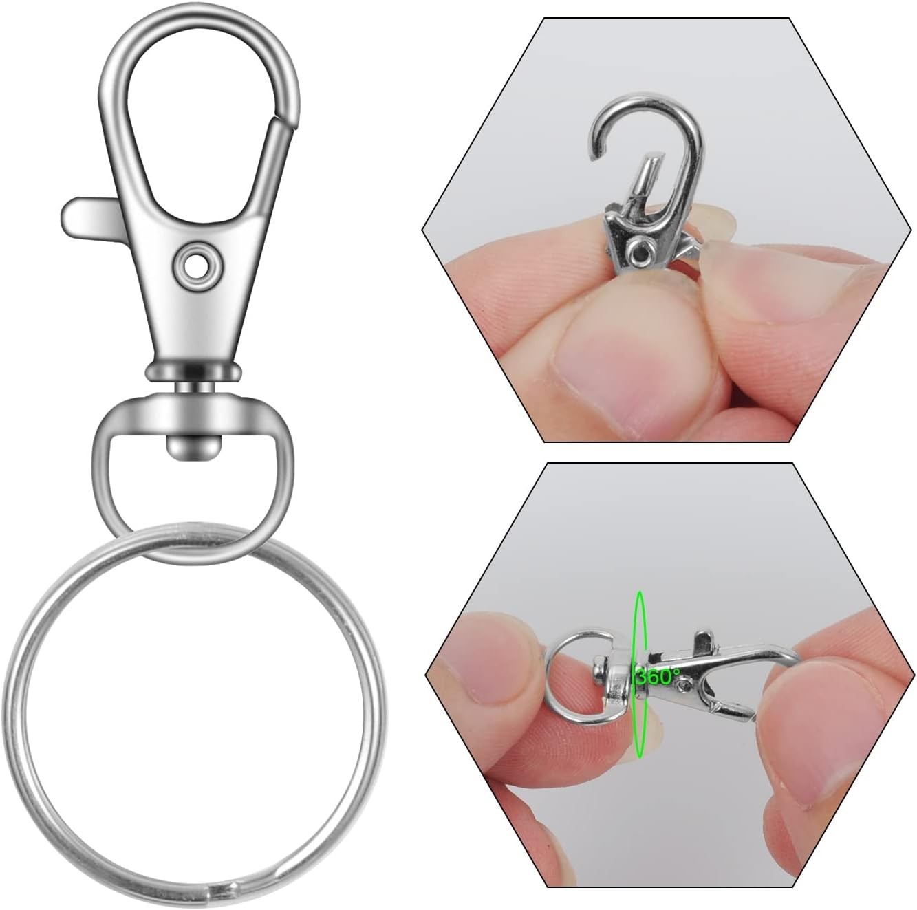70PCS Swivel Snap Hooks with Key Rings Metal Lobster Claw Clasps for Crafts