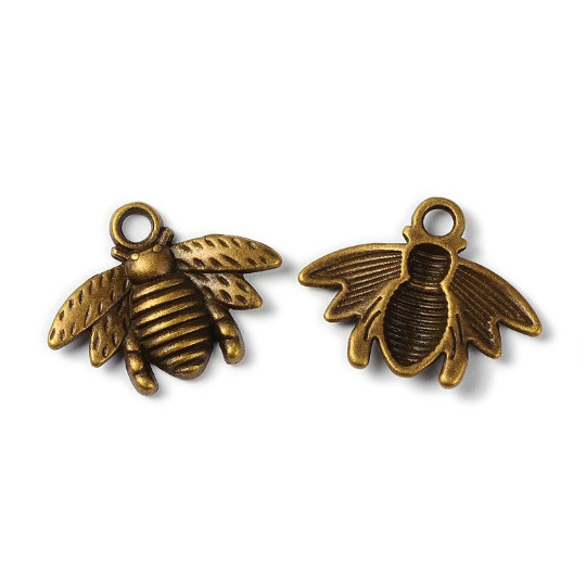 2 Bee Charms Antique Bronze Tone Bumblebee Honeybee Pendants
