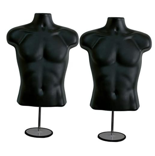 Male Mannequin Torso with Metal Stand Hollow Back Body Stackable Set of 2 Black