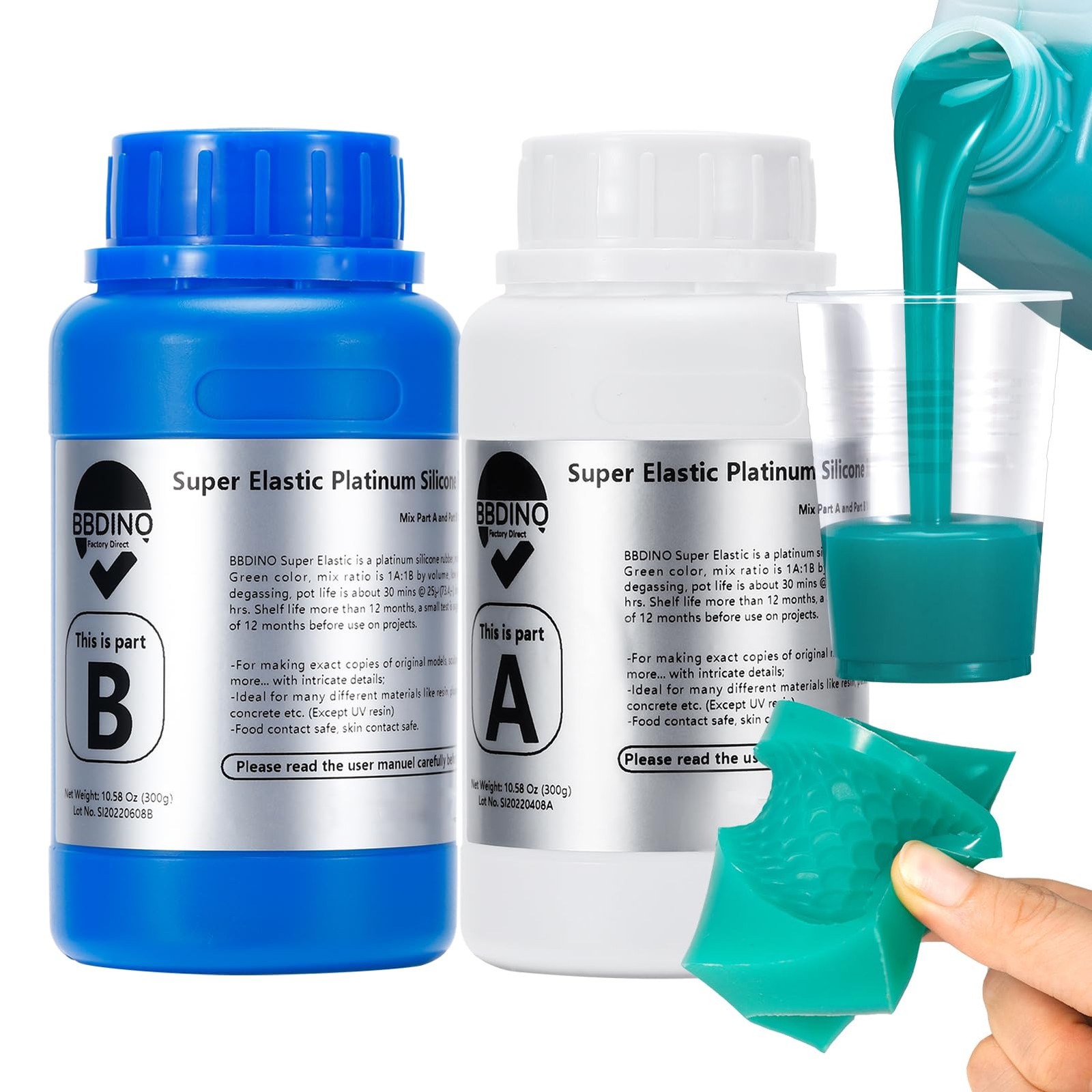 Silicone Mold Making Kit, Super Elastic Liquid 21.2 Oz Jade Green