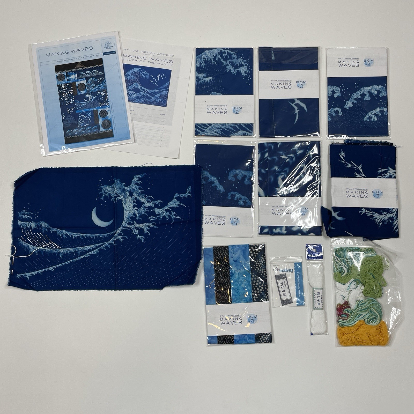 Sylvia Pippen Designs 2014 BOM Making Waves Quilt Cyanotype Sashiko Fabric