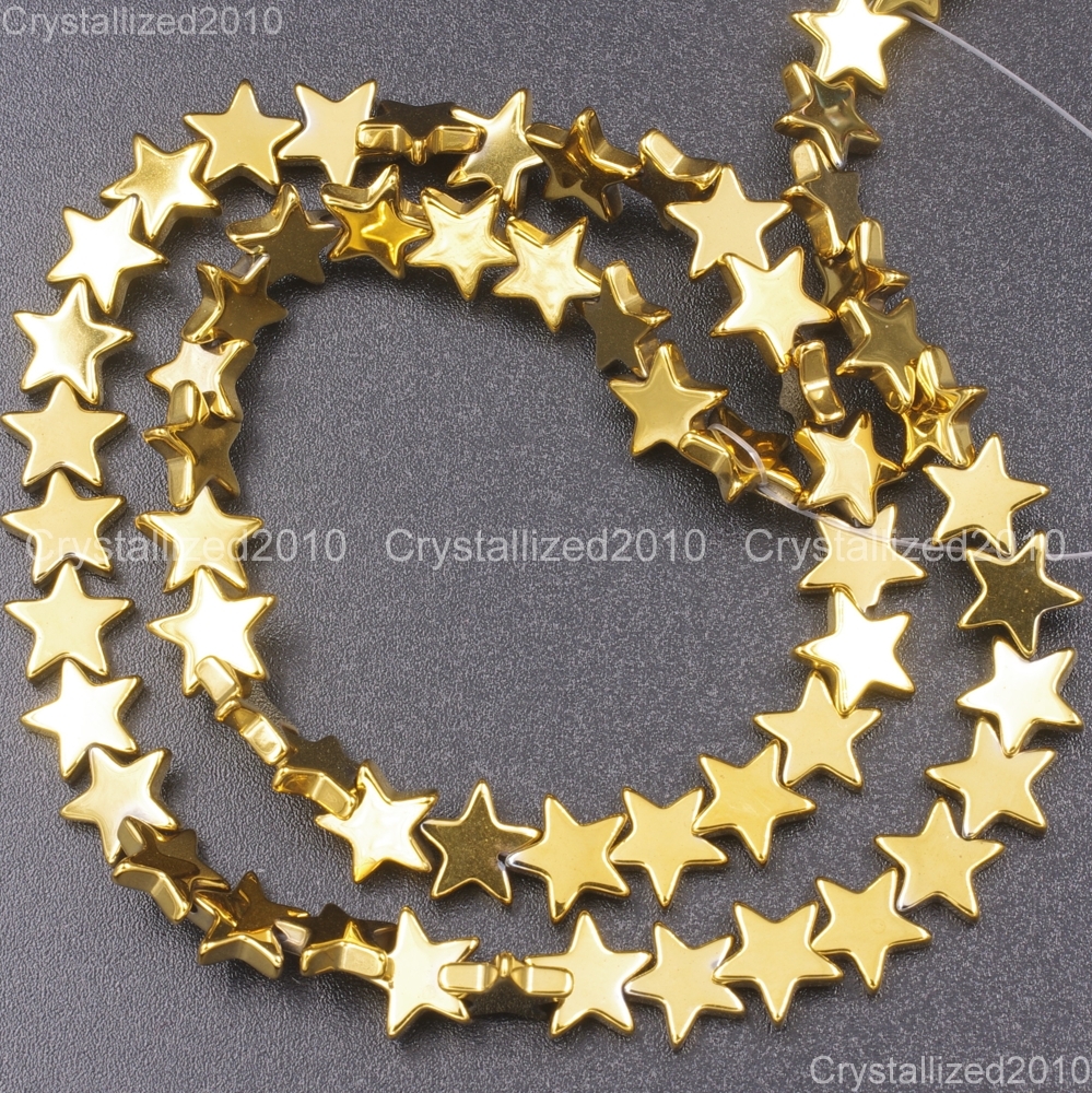 2 Strands Natural Hematite Gemstone Flat Star Beads 6mm 8mm 10mm Silver Gold 16″