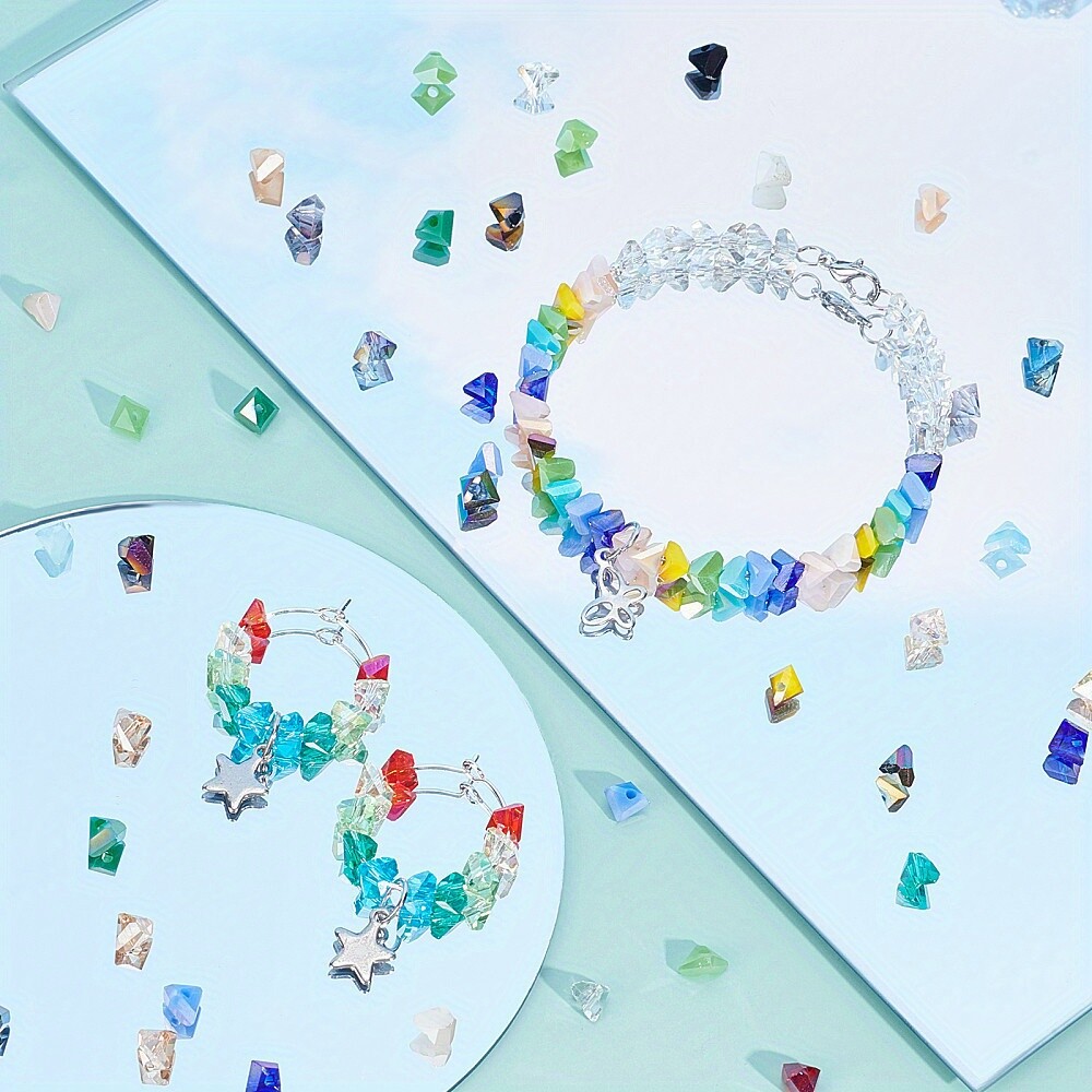 1Box 640pcs 8 Color Faceted Triangle Beads Electroplate Glass Spacer Beads