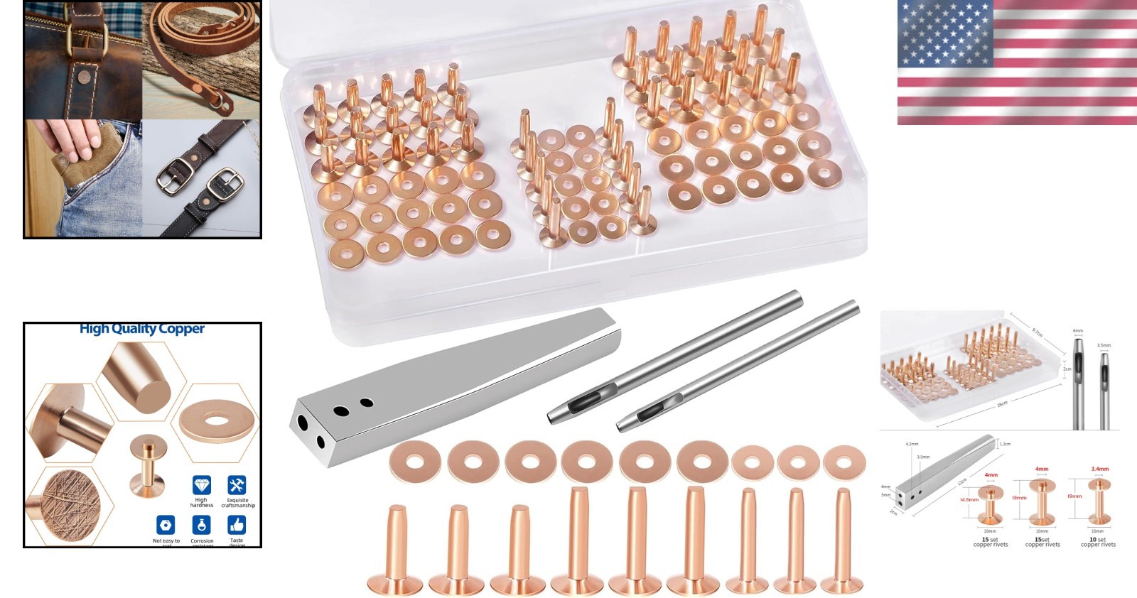 84Pcs Copper Rivets and Burrs #9 and #12 Burrs Setter Leather Rivets Fastener