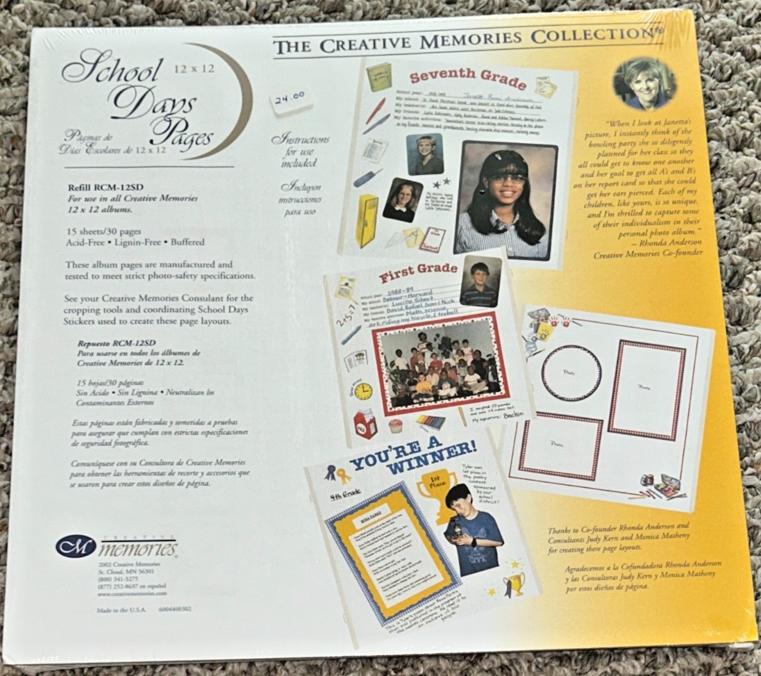 Creative Memories 12×12 School Days Pages 15 Sheets 30 Pages New Old Style