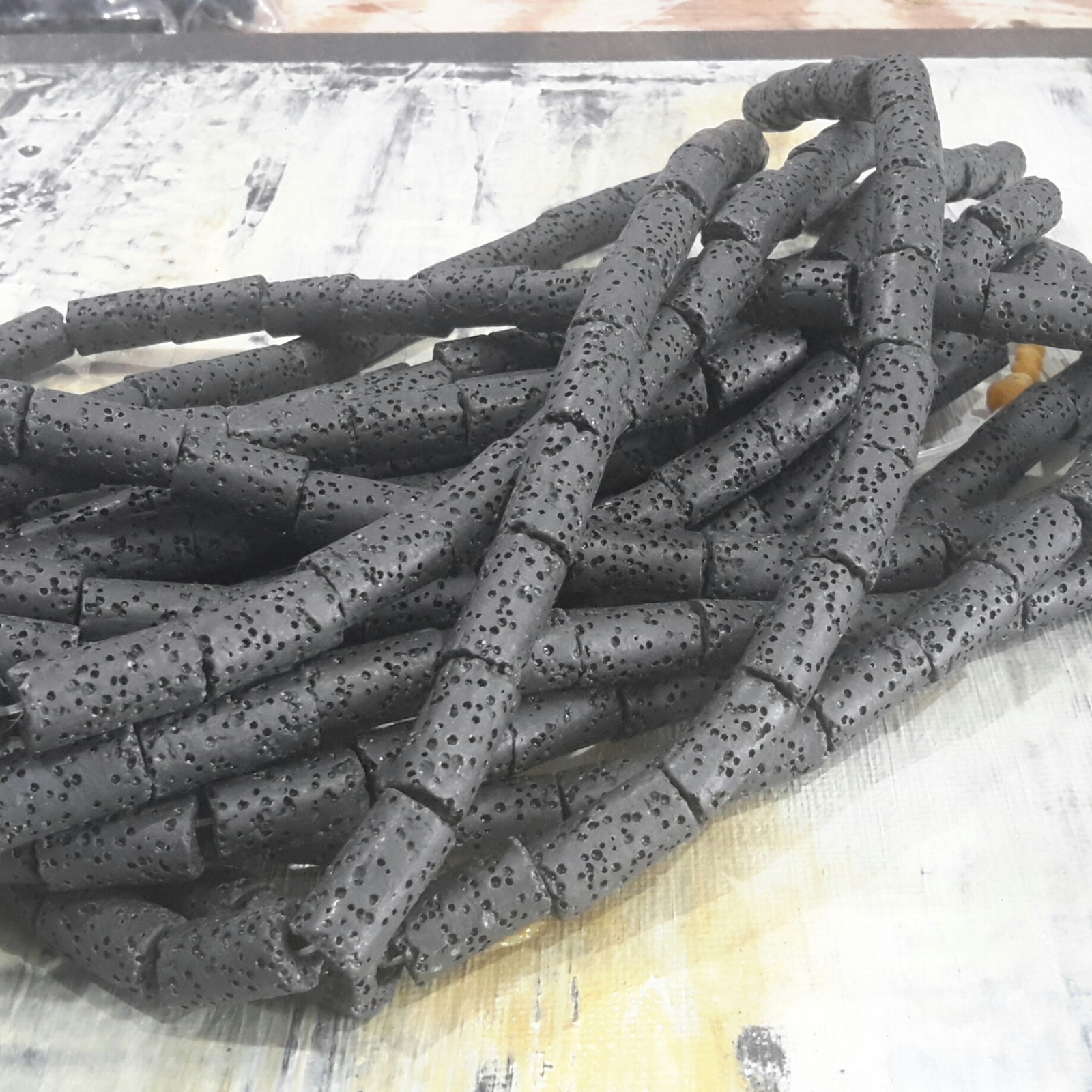 Natural Lava Beads Column 14mm long Black 27pce Free Postage Oz Seller