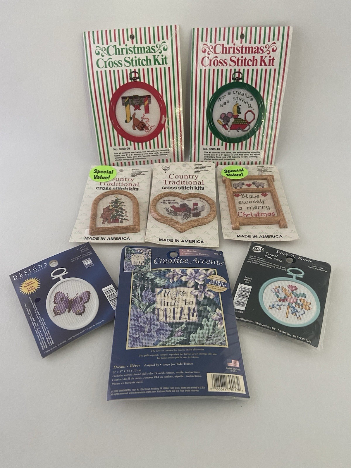 Lot of 8 cross stitch kits holiday floral butterfly stitch n frame ornaments