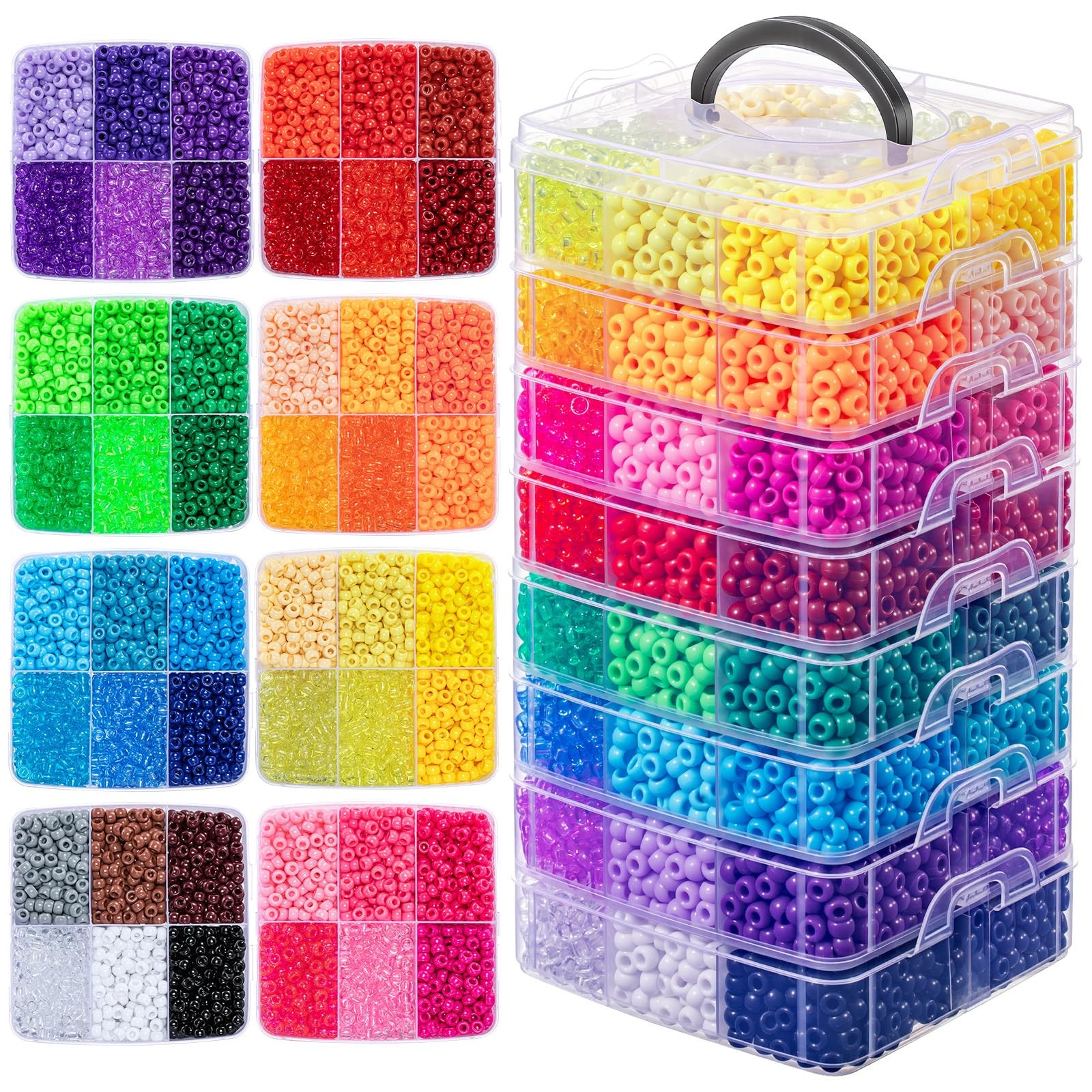 10000Pcs 48 Colors Pony Beads Bulk, 6X9Mm Plastic Kandi Beads for Bracelet Hair