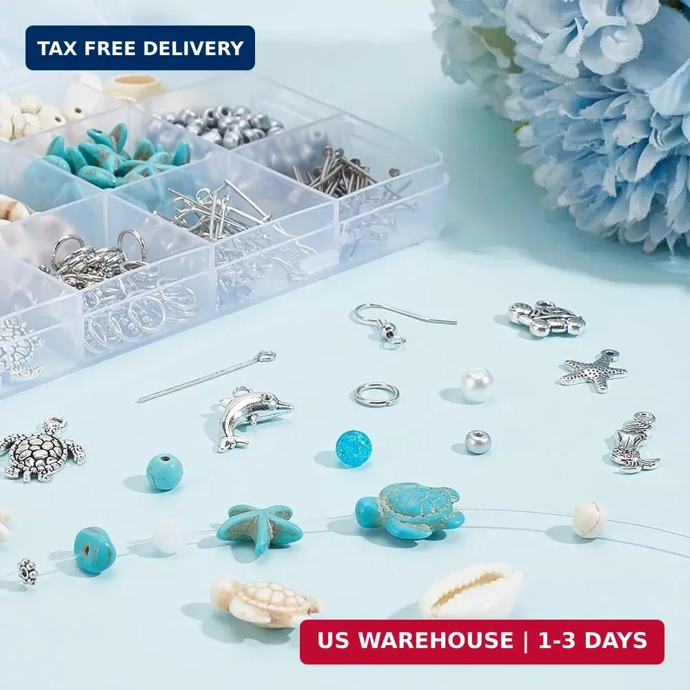 PH PandaHall 575pcs Turquoise Turtle Beads Ocean Beads Charms Starfish Seashell