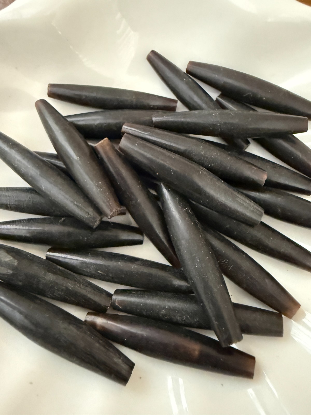 10 Beads Black Buffalo Bone Hair Pipe Tube Beads 1 1/2″