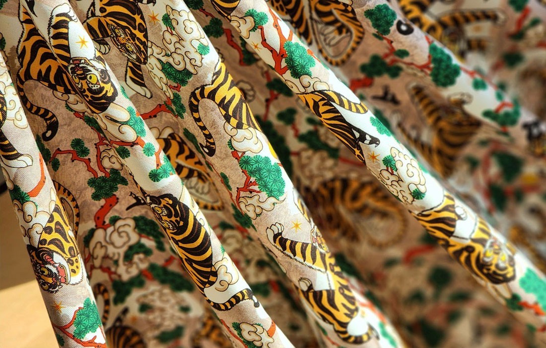 Korean Traditional Magpie & Tiger Beige Patterned Fabric made in Korea BTHY