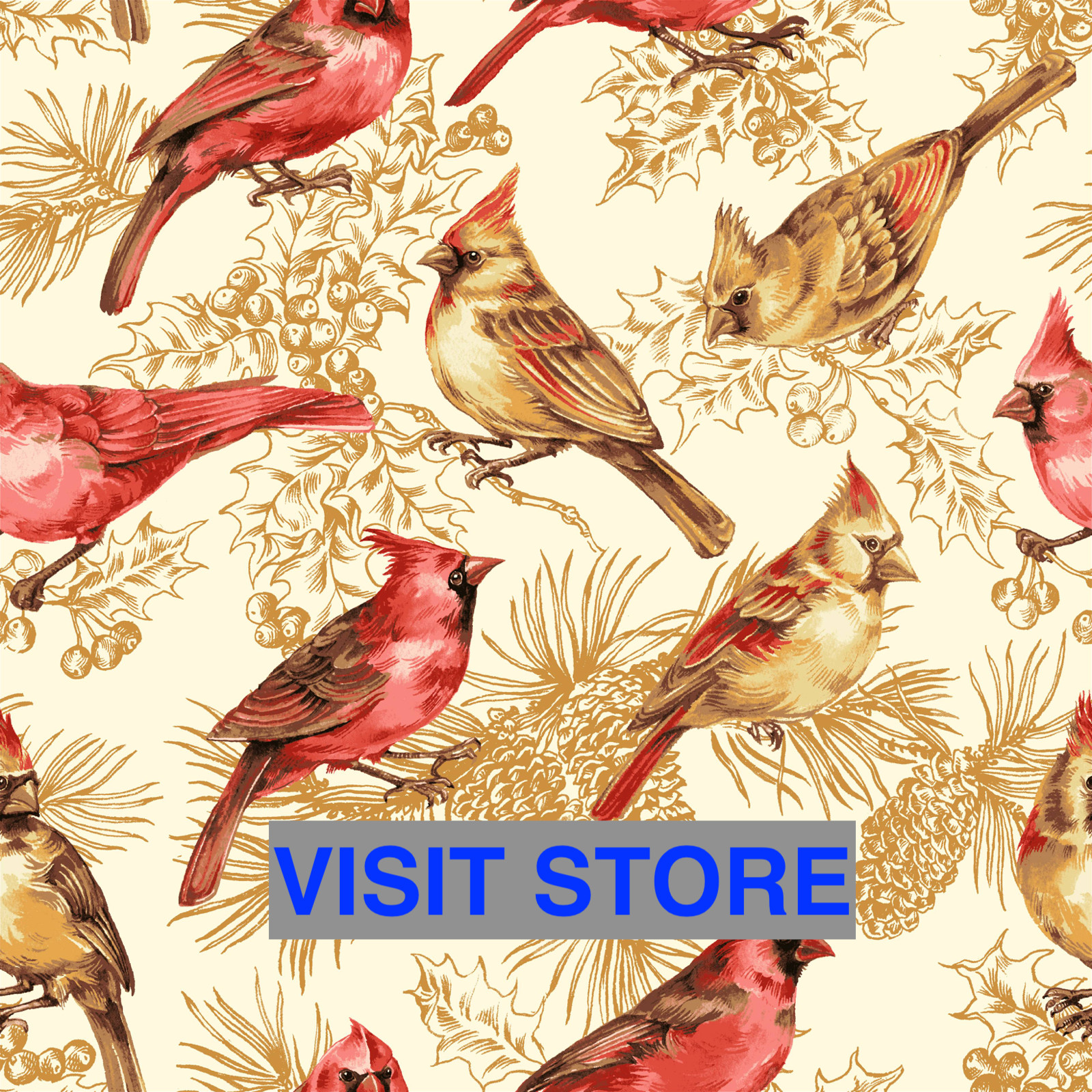 Christmas Bird Patchwork Sewing Quilting Fabric Cotton 1/2 Yard