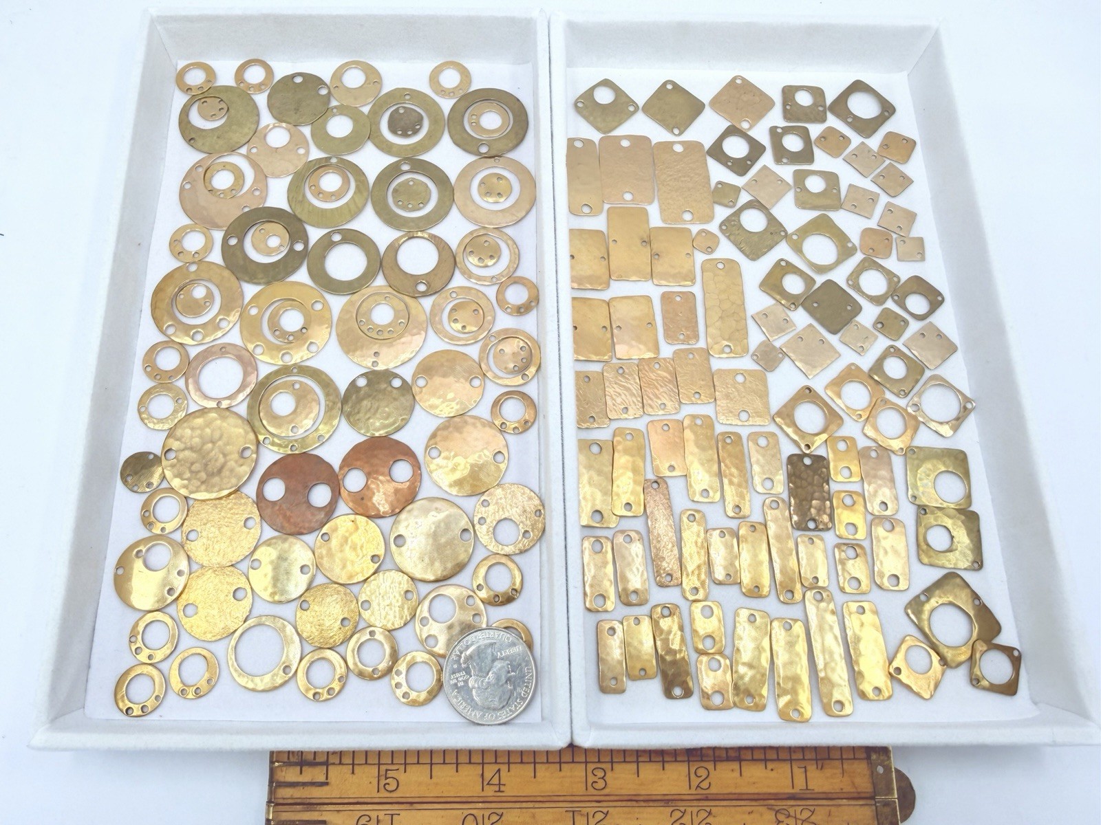 150 Pcs Vintage Artisan Hammered Brass Copper Connectors Pendants Findings C