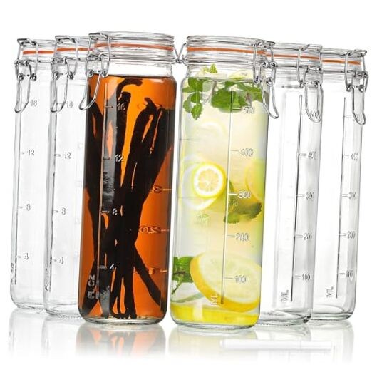[Upgraded] 20 oz Glass Jars with Airtight Lids for Vanilla Extract, 6 Pack
