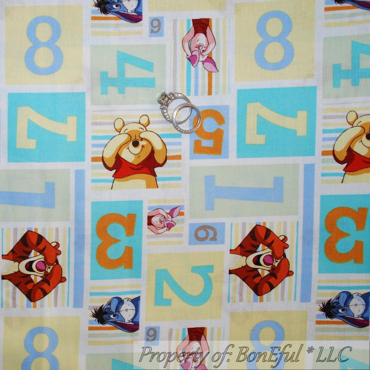 BonEful Fabric FQ Cotton Quilt Winnie the Pooh Baby Boy Unisex Number Patchwork