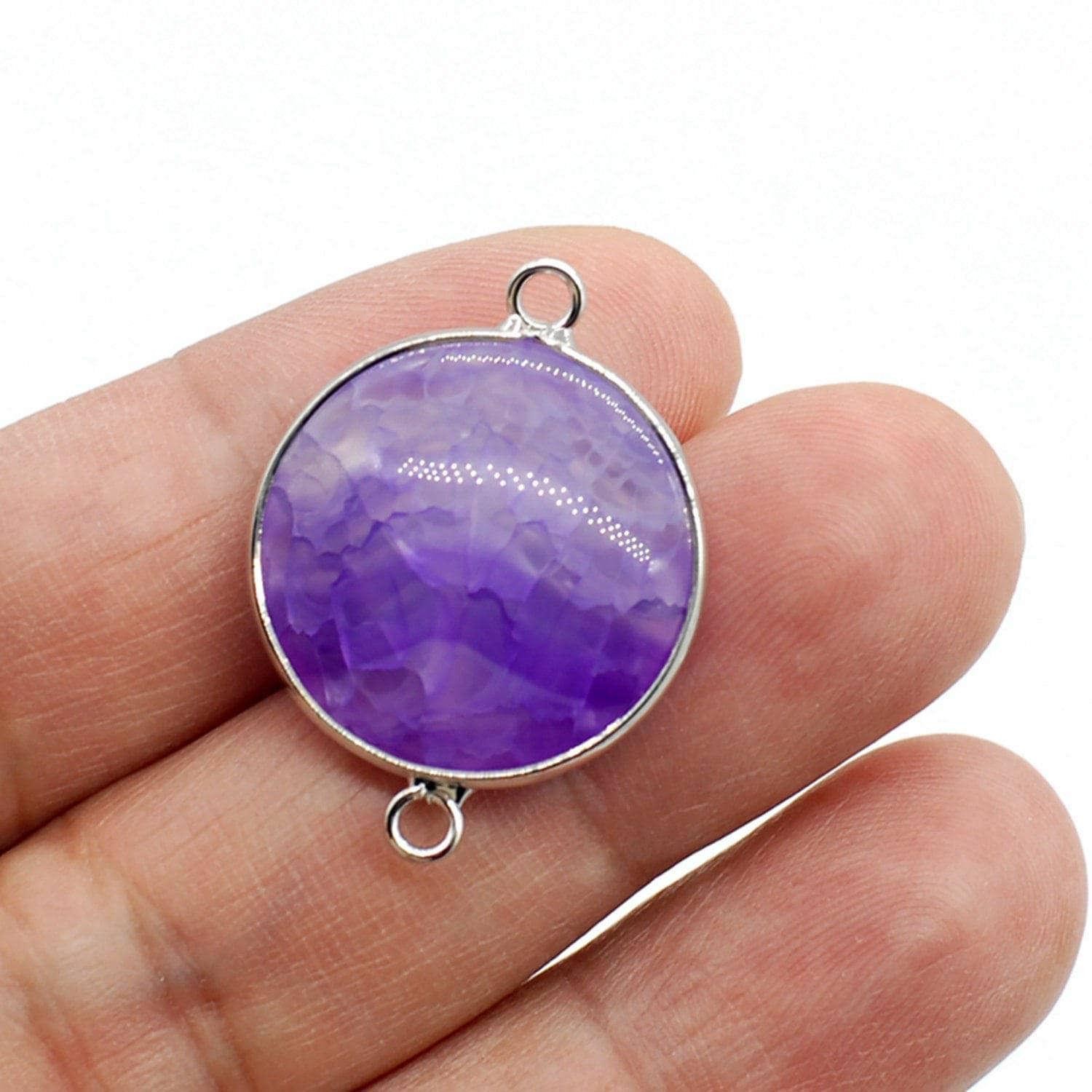1PC Silver Tone Genuine Amethyst Gemstone Bezel Charm Connector NBHK35 #7