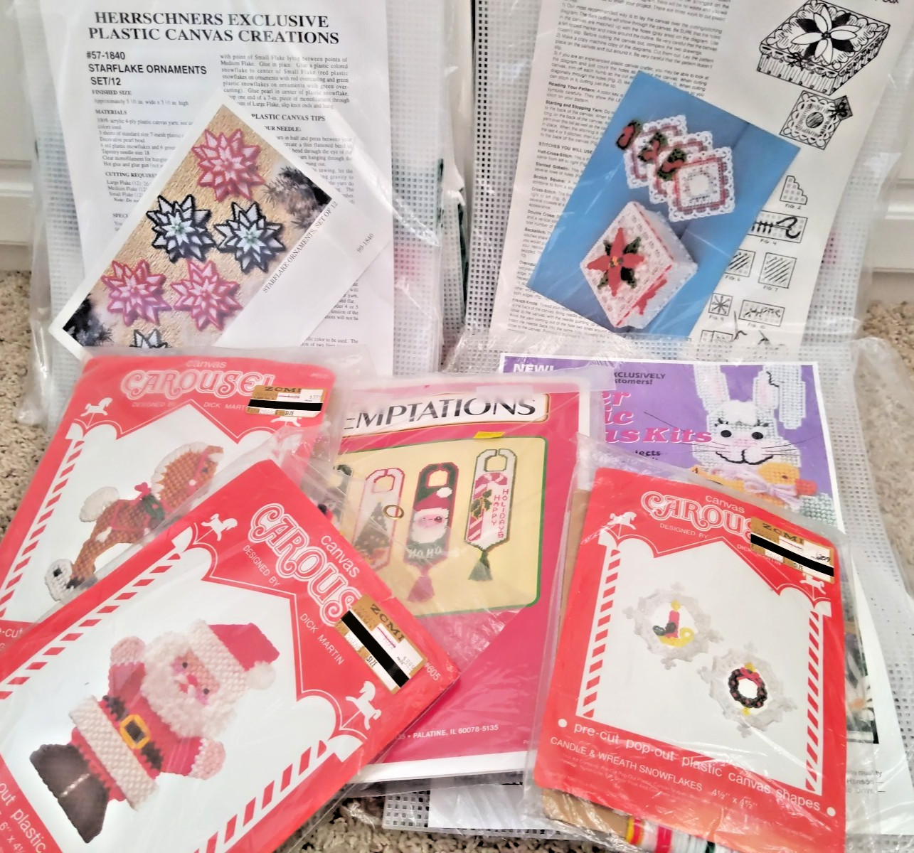Lot of 8 Vintage Plastic Canvas Kits Easter Christmas Factory Sealed NOS