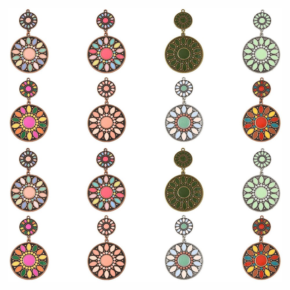 16x Enamel Tibetan Bohemian Charm Retro Flower Alloy Pendant for Earring Jewelry