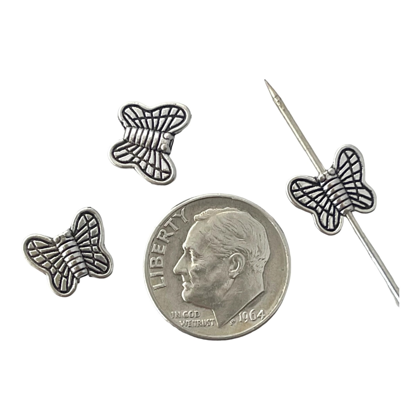 100 Butterfly Spacer Beads 10x8mm Antiqued Silver Two 2 Sided 3D Butterflies