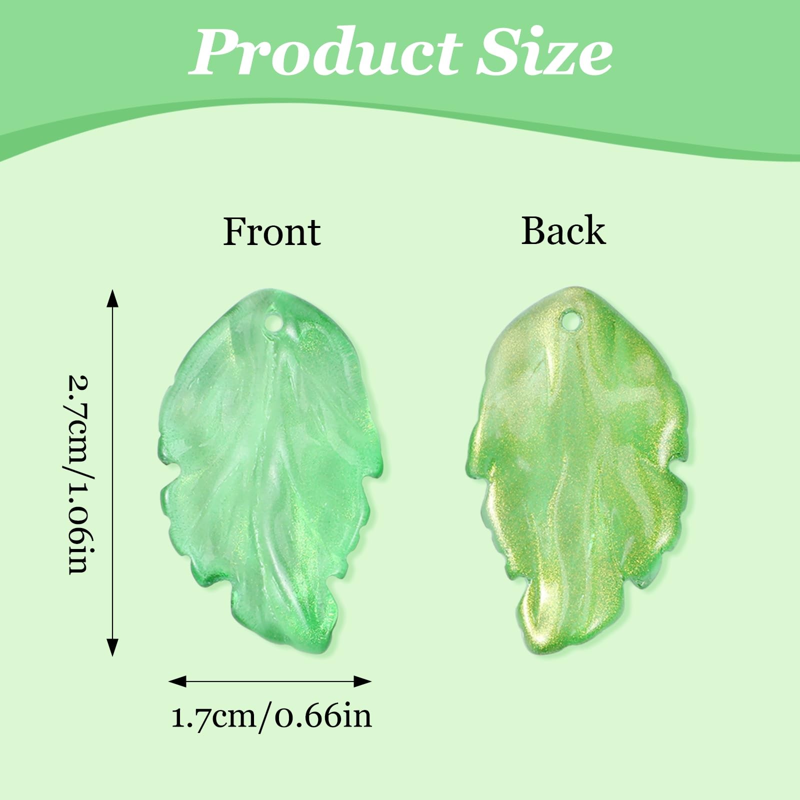 50Pcs Green Crystal Glass Leaf Beads, Leaf Shape Spacer Charms Translucent Czech