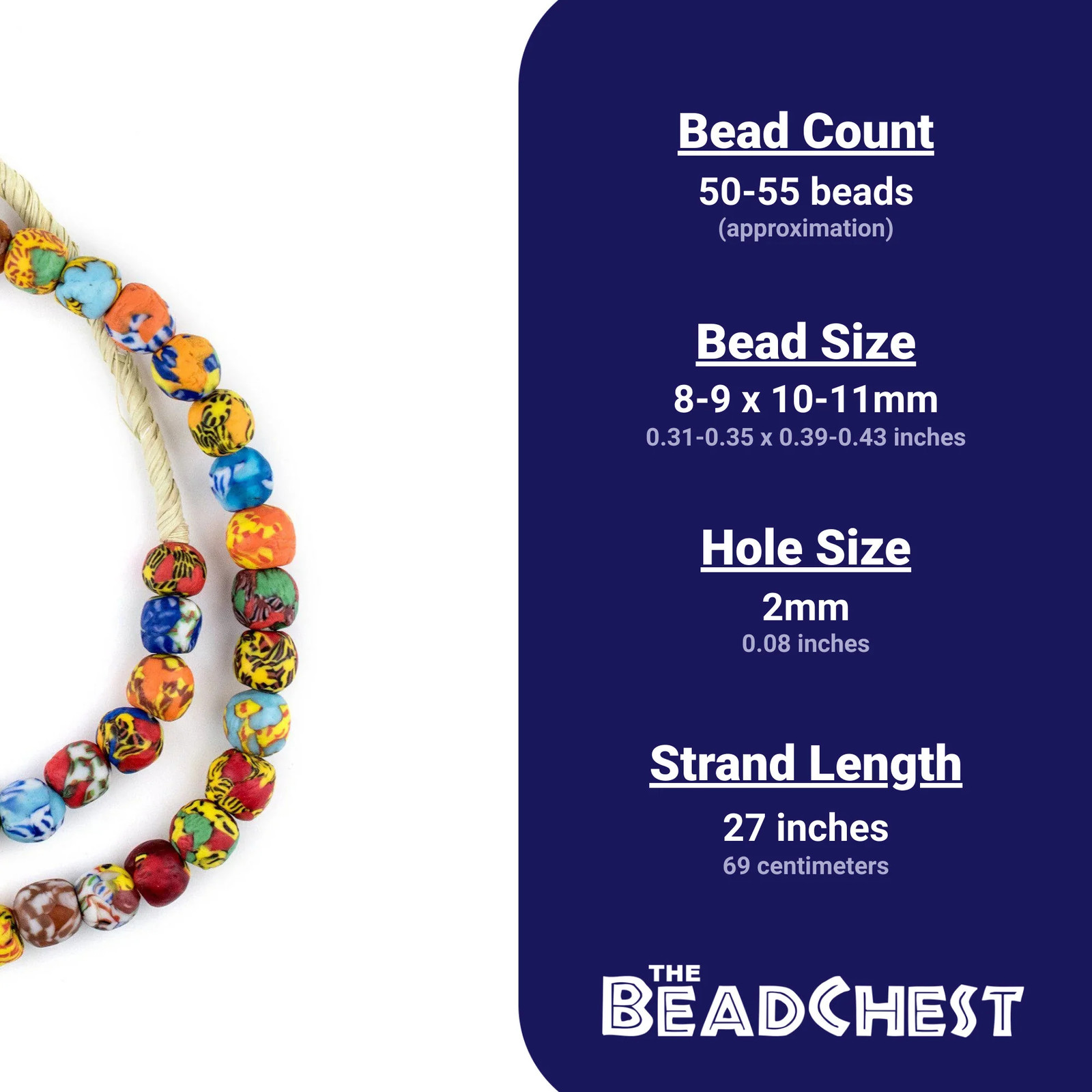 House Medley Round Fused Recycled Glass Beads 11mm Ghana African Multicolor