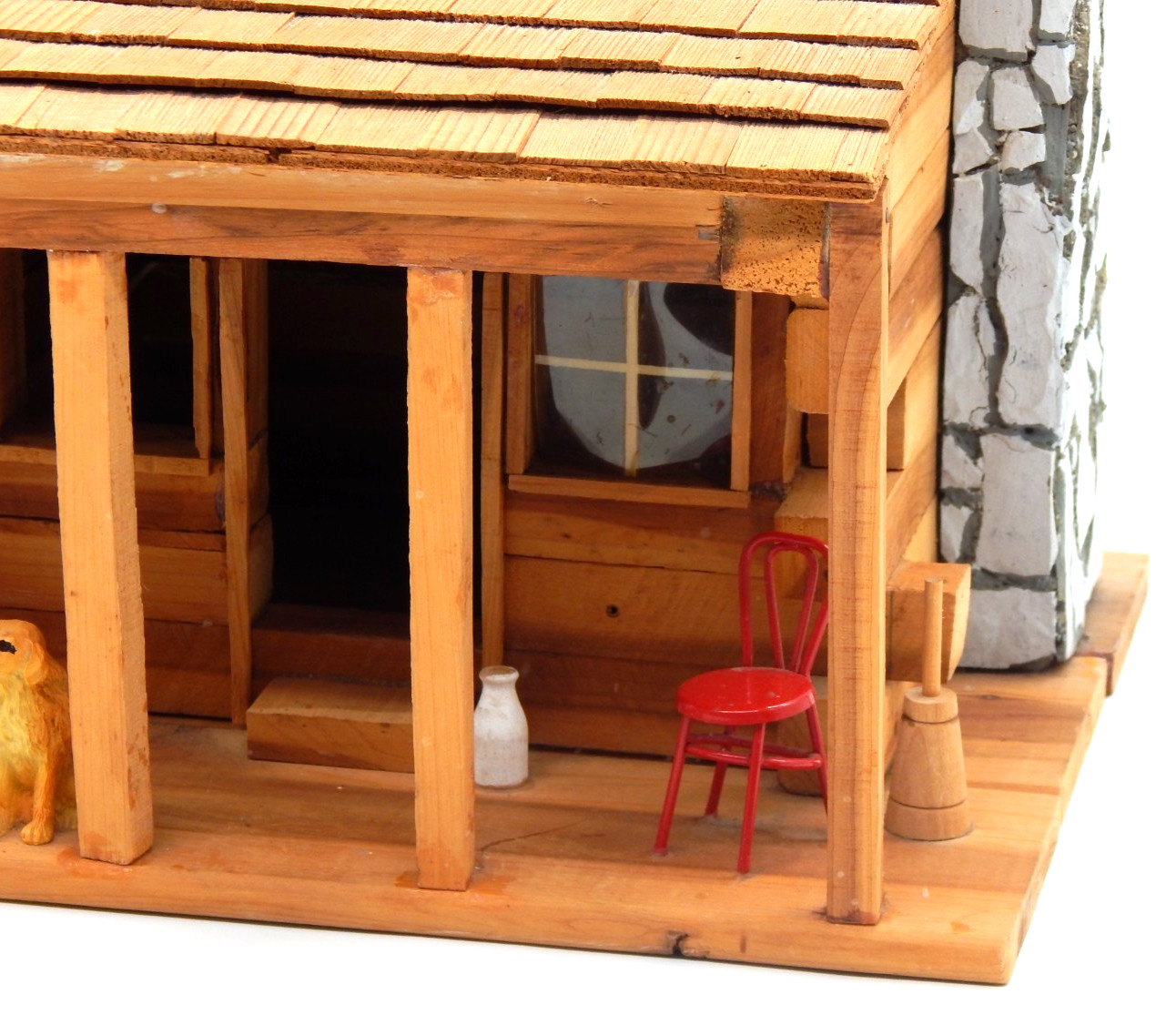 Vintage Folk Art Wood Cabin Miniature 1999 Signed Artisan Handmade Made in USA