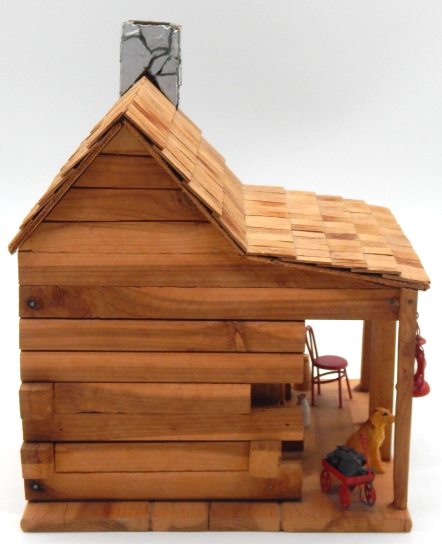 Vintage Folk Art Wood Cabin Miniature 1999 Signed Artisan Handmade Made in USA