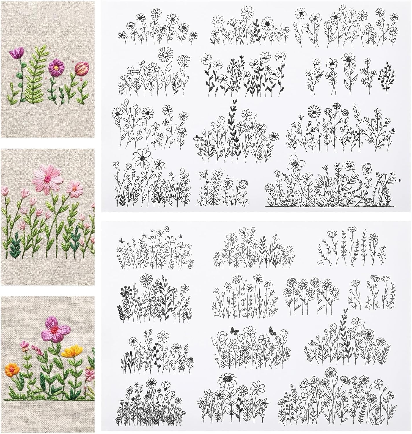 25PCS Embroidery Patterns Water Soluble, 2 Sheets Embroidery Transfer Patterns f