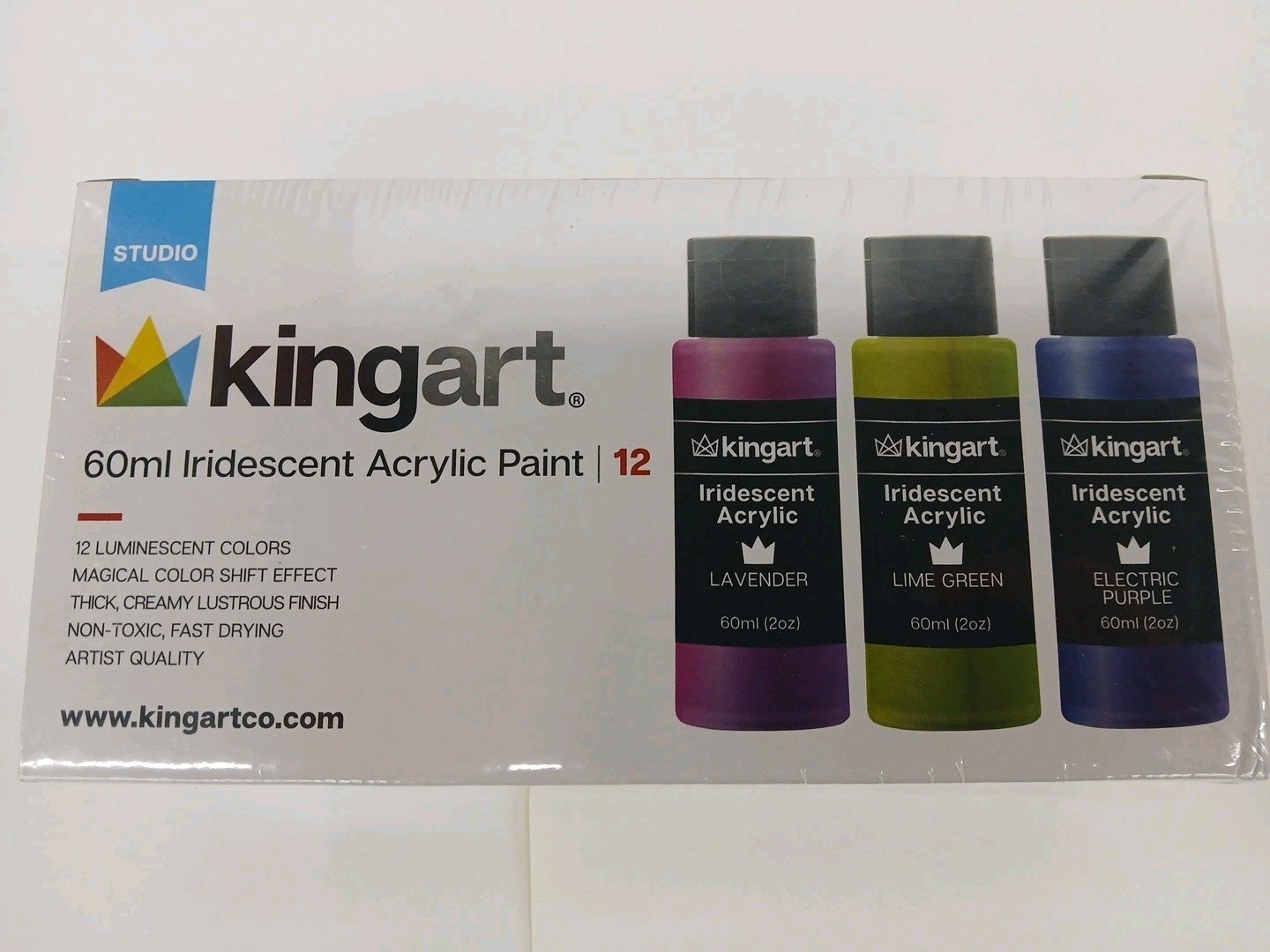 Studio Acrylic Craft Paint, 60ml Bottle, Set of 12 Iridescent Colors