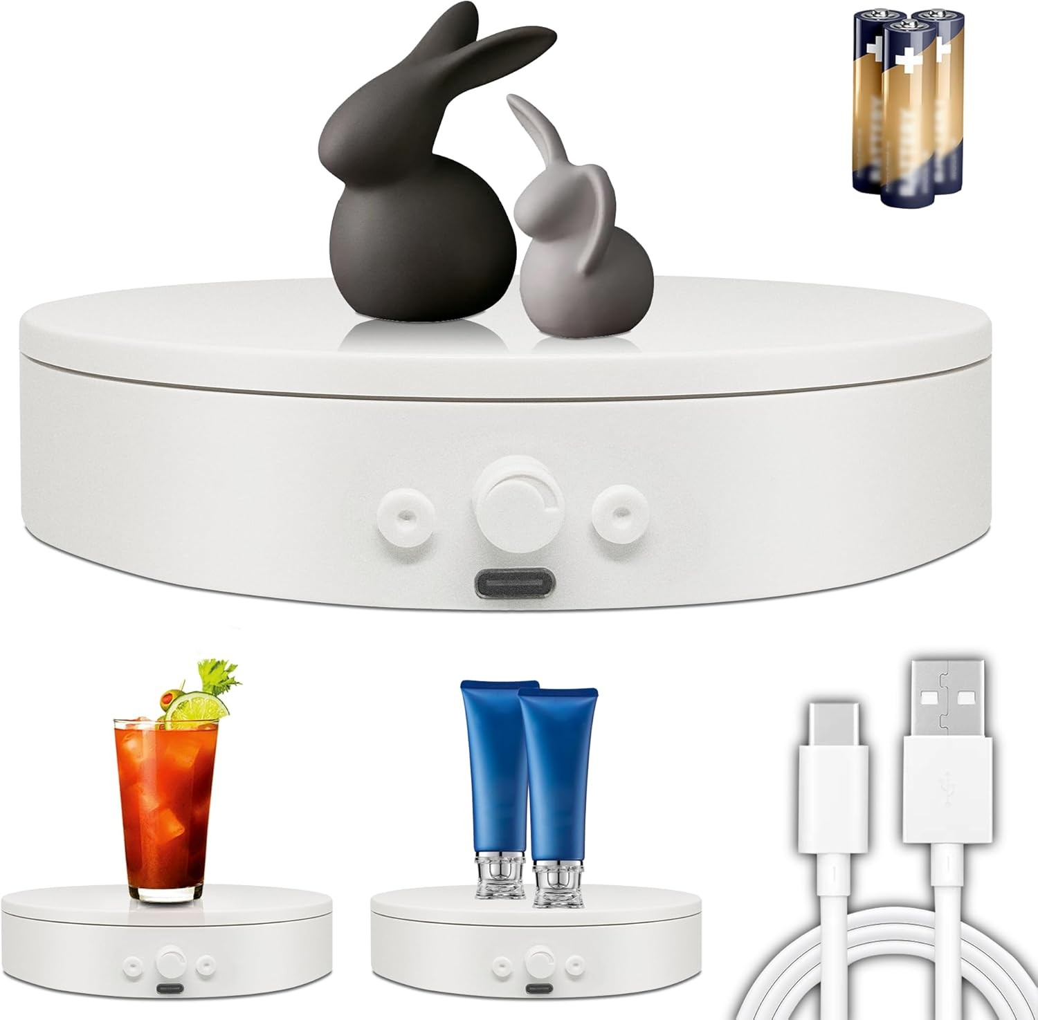 Motorized Rotating Display Stand 360° Cup Turner Turntable (4.53″ White)