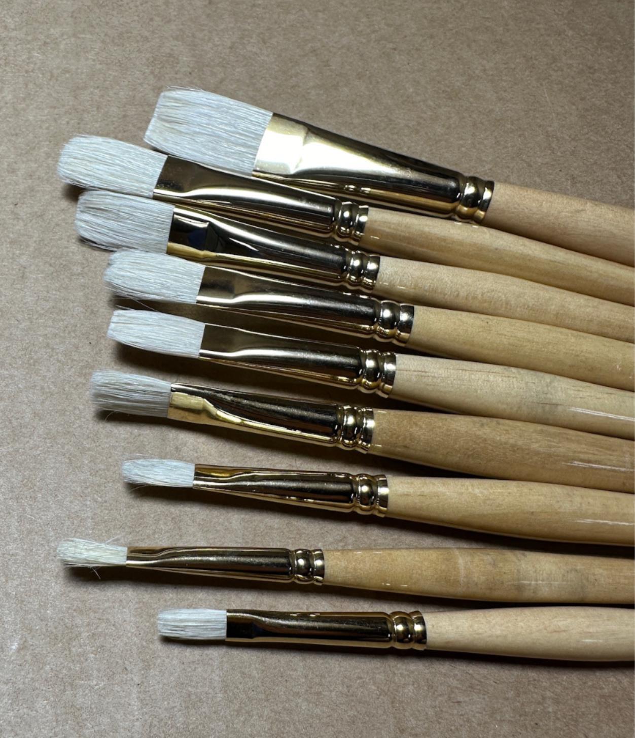 9x Pack Raphael D’Artigny Interlocked White Bristle Flat Brushes 359 Sizes 2-20