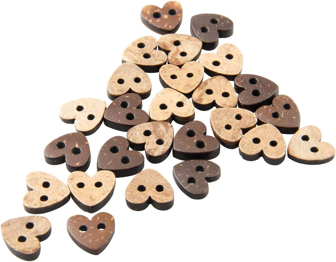Coconut Shell 2 Holes Button for DIY Craft Sewing (10Mm Heart Shape)