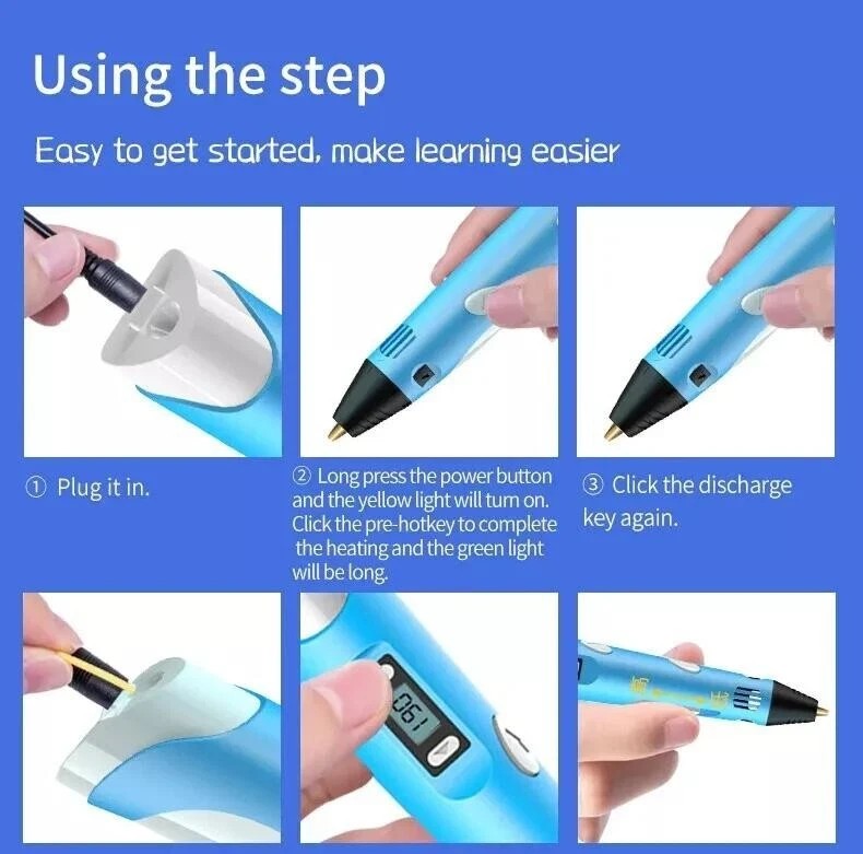3D Printing Pen Set Doodle Printer Drawing 3 Colours PLA Filament Gift For Kids