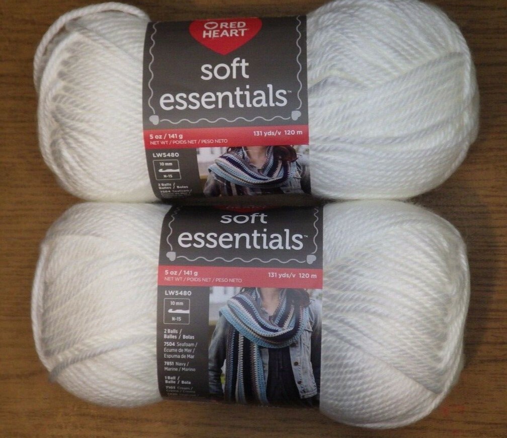 Lot of 2 Skeins Red Heart Soft Essentials Yarn, 5 oz, 131 yds, White