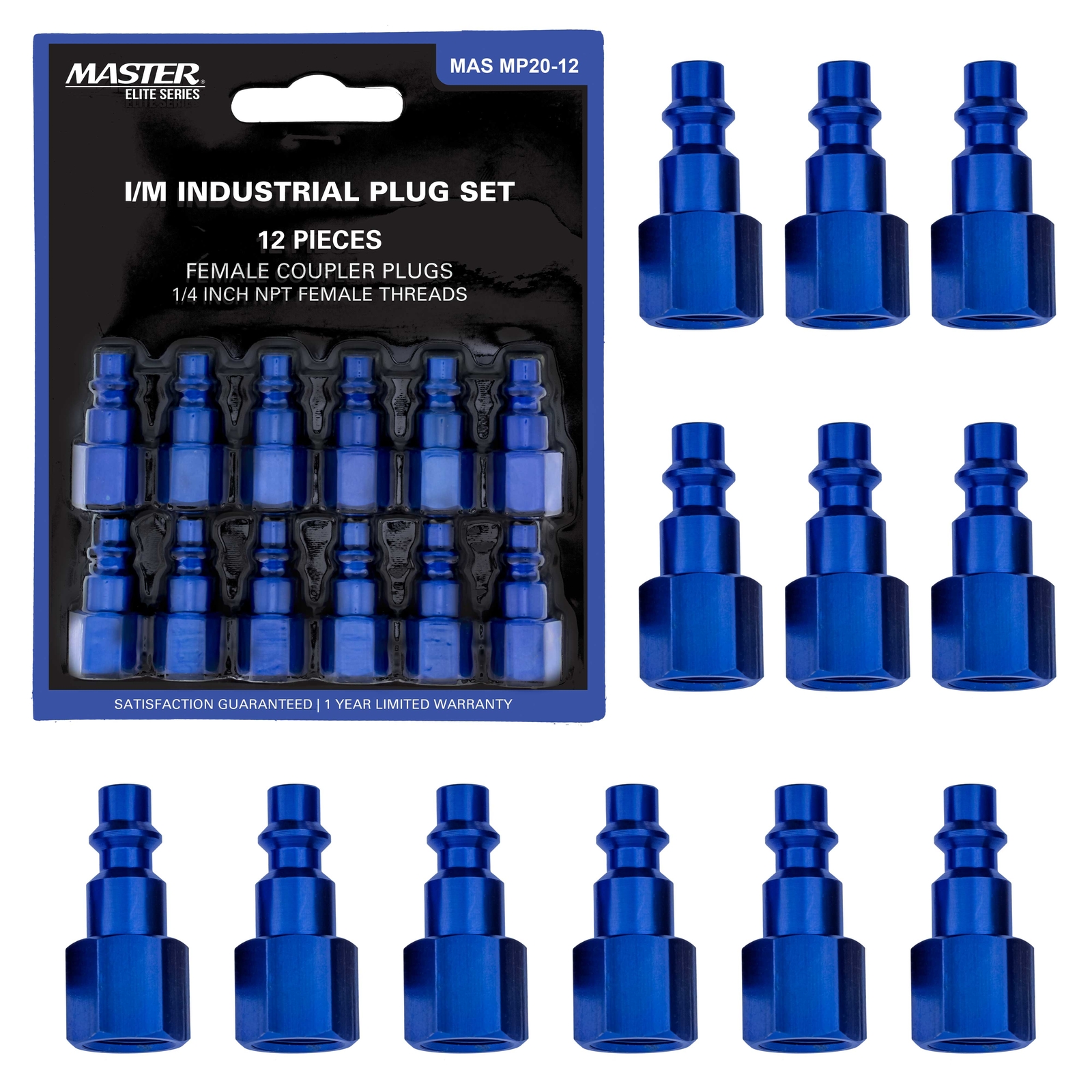 12 Pc Master Elite Industrial I / M Type Plug Fittings Set, 1/4″ NPT Female