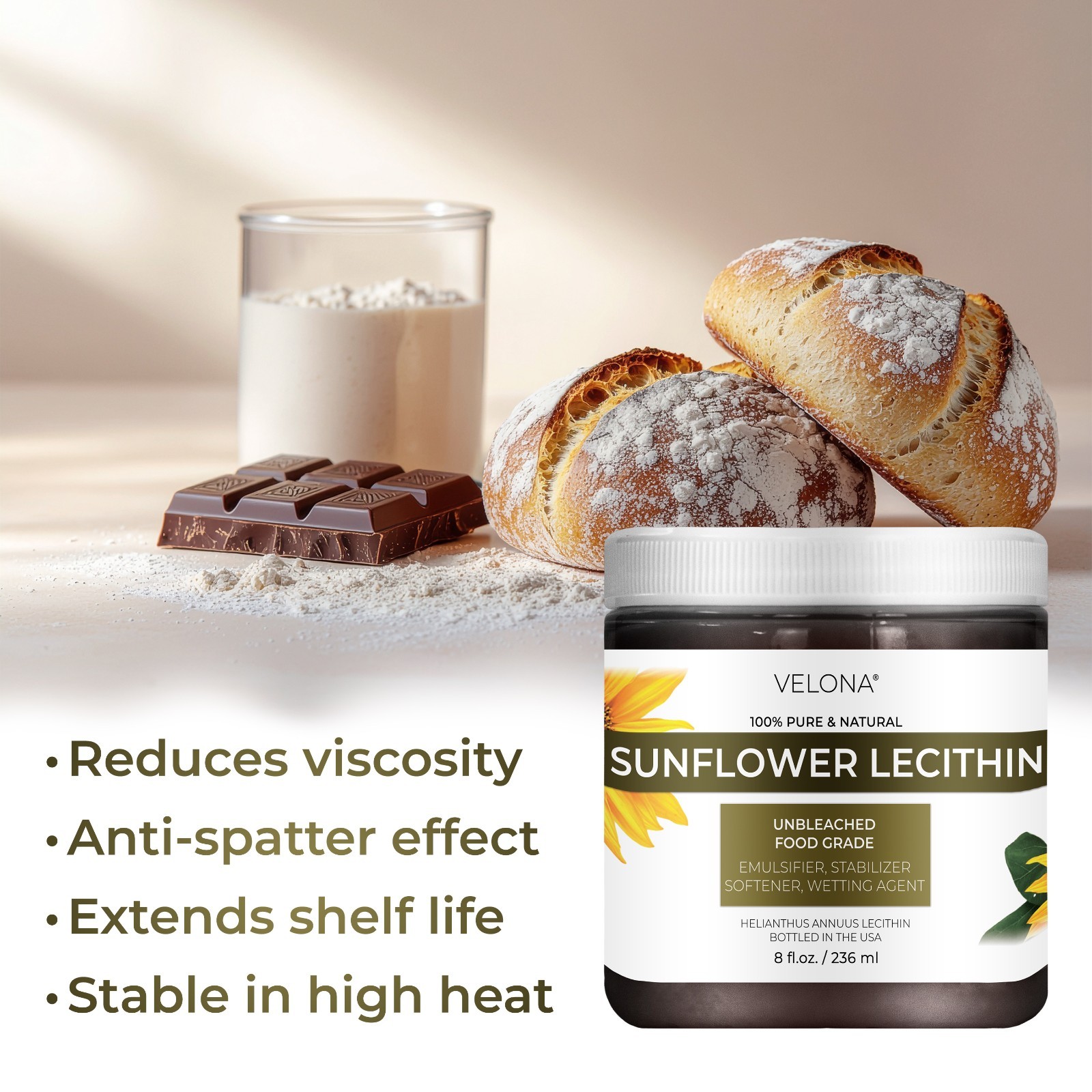 Sunflower Lecithin by Velona 2oz-7lb Unrefined Cold Pressed Hair Body Skin Care