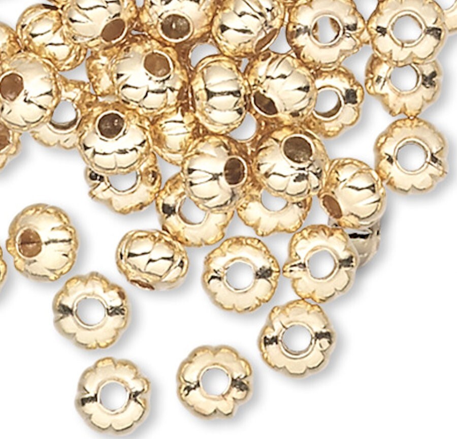 Bead, 500 Gold Plated Brass 3x2mm Corrugated Rondelle Spacer with 0.5mm Hole