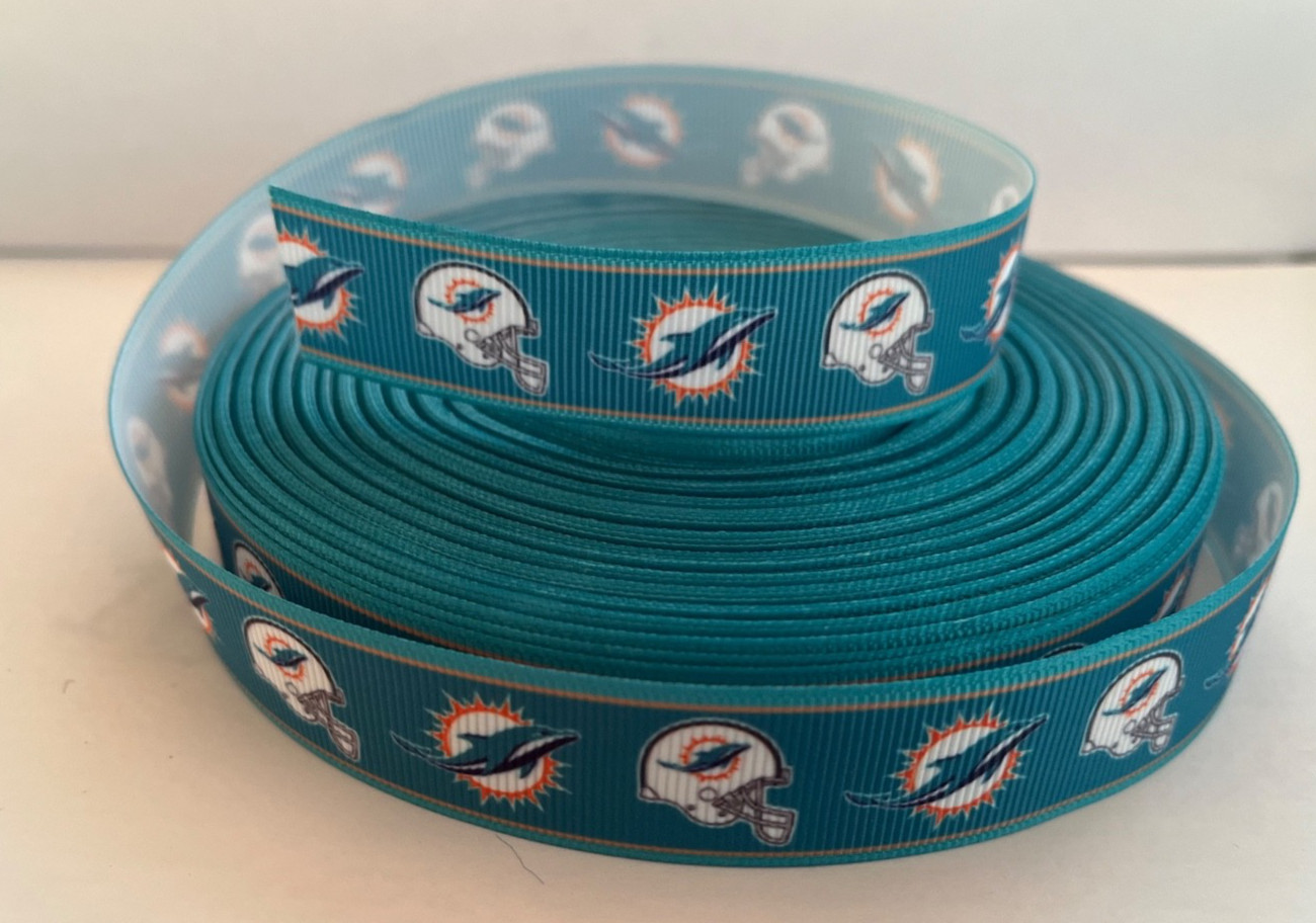 Miami Dolphins Grosgrain Ribbon By The Yard 7/8 Inch Football Florida