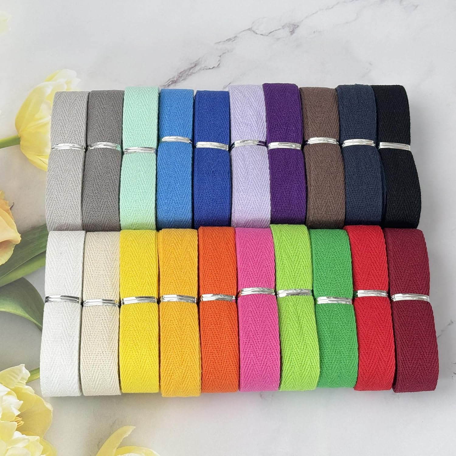 Cotton Twill Tape Ribbon – 100 Yards 3/4Inch, 20 Colors Webbing Straps Herringbo
